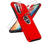 LeYi Funda para Samsung Galaxy A56/A 56 5G 5 G Movil Carcasa,2X Cristal Templado，2X De Lentede Protector Pantalla,Capa Anillo Giratorio 360 Ring Metal Cover,TPU Antigolpes Case,Rojo