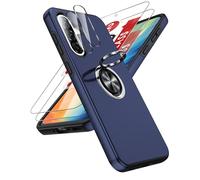 LeYi Funda para Samsung Galaxy A56/A 56 5G 5 G Movil Carcasa,2X Cristal Templado，2X De Lentede Protector Pantalla,Capa Anillo Giratorio 360 Ring Metal Cover,TPU Antigolpes Case,Azul