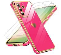 LeYi Funda para Samsung Galaxy A56/A 56 5G 5 G, Silicona Carcasa con 2pcs Cristal Templado, Corazón Amor Mujer Estuche Protector Galvanizado Suave TPU Bumper Resistente Antigolpes Móvil Case, Rojo