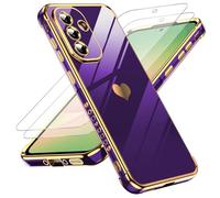 LeYi Funda para Samsung Galaxy A56/A 56 5G 5 G, Silicona Carcasa con 2pcs Cristal Templado, Corazón Amor Mujer Estuche Protector Galvanizado Suave Bumper Resistente Antigolpes Móvil Case,Morado Oscuro