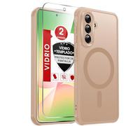 LeYi Funda para Samsung Galaxy A56/A 56 5G Compatible con MagSafe Magnética, con 2× Cristal Templado, Carcasa Translúcido Esmerilado Grado Militar Antigolpes Case, Dorado