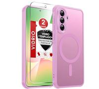 LeYi Funda para Samsung Galaxy A56/A 56 5G Compatible con MagSafe Magnética, con 2× Cristal Templado, Carcasa Translúcido Esmerilado Grado Militar Antigolpes Case, Rosa
