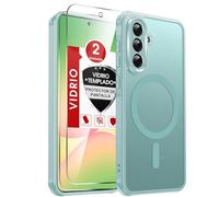 LeYi Funda para Samsung Galaxy A56/A 56 5G Compatible con MagSafe Magnética, con 2× Cristal Templado, Carcasa Translúcido Esmerilado Grado Militar Antigolpes Case, Verde Menta