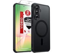 LeYi Funda para Samsung Galaxy A56/A 56 5G Compatible con MagSafe Magnética, con 2× Cristal Templado, Carcasa Translúcido Esmerilado Grado Militar Antigolpes Case, Negro