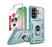 LeYi Funda para Samsung Galaxy A56/A 56 5G con [2-Unidades] Cristal Vidrio Templado,Carcasa Cubierta de cámara Deslizante Proteger Anillo Soporte Silicona TPU Armor Bumper Case, Verde