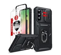 LeYi Funda para Samsung Galaxy A56/A 56 5G con [2-Unidades] Cristal Vidrio Templado,Carcasa Cubierta de cámara Deslizante Proteger Anillo Soporte Silicona TPU Armor Bumper Case, Negro