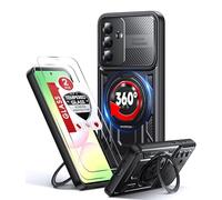 LeYi Funda para Samsung Galaxy A56/A36 5G [2 Protector Pantalla], Carcasa Cubierta cámara AntiChoque Proteger, Case Anillo Soporte Giratorio de 360 Grados con Chapado Capa, Negro
