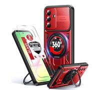 LeYi Funda para Samsung Galaxy A56/A36 5G [2 Protector Pantalla], Carcasa Cubierta cámara AntiChoque Proteger, Case Anillo Soporte Giratorio de 360 Grados con Chapado Capa, Rojo