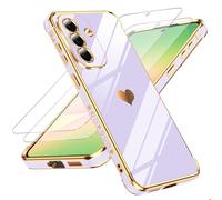 LeYi Funda para Samsung Galaxy A57/A 57 4G/5G, Silicona Carcasa con 2pcs Cristal Templado, Corazón Amor Mujer Estuche Protector Galvanizado Suave Bumper Resistente Antigolpes Móvil Case, Morado