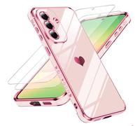 LeYi Funda para Samsung Galaxy A57/ S 57, Silicona Carcasa con 2pcs Cristal Templado, Corazón Amor Mujer Estuche Protector Galvanizado Suave TPU Bumper Resistente Antigolpes Móvil Case, Rosa