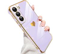 LeYi Funda para Samsung Galaxy S22 5G 6.1", Silicona Carcasa con Corazón Amor Mujer Estuche Protector Galvanizado Suave TPU Bumper Resistente Antigolpes Móvil Case, Morado