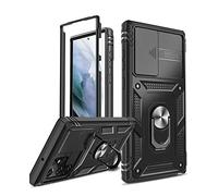 LeYi Funda para Samsung Galaxy S22 Ultra 5G 6.8" (NO con Protector de Pantalla Interior), Armor Carcasa Cubierta de cámara Deslizante Proteger con 360 Anillo Soporte PC y Silicona TPU Case,Negro