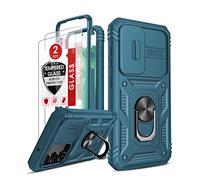 LeYi Funda para Samsung Galaxy S23 5G con [2-Unidades] Cristal Vidrio Templado, Carcasa Cubierta de cámara Deslizante Proteger 360 Full Protección Anillo Soporte Bumper Case,Azul