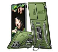 LeYi Funda para Samsung Galaxy S23 Ultra, Carcasa Cubierta de cámara Deslizante Proteger 360 Full Protección Anillo Soporte Bumper Case,Verde Oliva