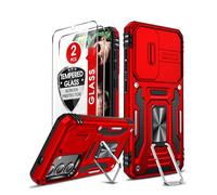 LeYi Funda para Samsung Galaxy S25, Armor Carcasa Uso Rudo Cubierta de Cámara Deslizante Proteger 360 Full Protección Anillo Soporte Bumper Case, Rojo