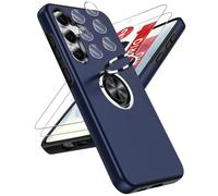 LeYi Funda para Samsung Galaxy S25 FE 5G 5 G Movil Carcasa,(No para Samsung Galaxy S25),2X Cristal Templado，2X De Lentede Protector Pantalla,Capa Anillo Giratorio 360 Ring Metal Case,TPU Cover,Azul
