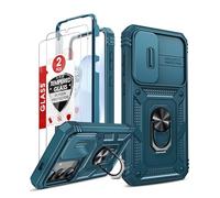 LeYi Funda para Samsung Galaxy S25 Plus 5G con [2-Unidades] Cristal Vidrio Templado,Carcasa Cubierta de cámara Deslizante Proteger Anillo Soporte Silicona TPU Armor Bumper Case, Azul