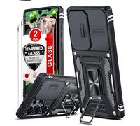 LeYi Funda para Samsung Galaxy S25ultra, Armor Carcasa Uso Rudo Cubierta de Cámara Deslizante Proteger 360 Full Protección Anillo Soporte Bumper Case, Negro