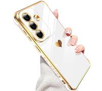 LeYi Funda para Samsung Galaxy S26/ S 26, Silicona Carcasa con 2pcs Cristal Templado, Corazón Amor Mujer Estuche Protector Galvanizado Suave Bumper Resistente Antigolpes Móvil Case, Blanco