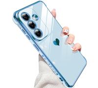 LeYi Funda para Samsung Galaxy S26/ S 26, Silicona Carcasa con 2pcs Cristal Templado, Corazón Amor Mujer Estuche Protector Galvanizado Suave TPU Bumper Resistente Antigolpes Móvil Case, Azul