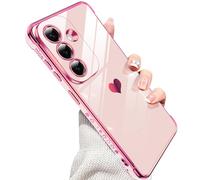 LeYi Funda para Samsung Galaxy S26/ S 26, Silicona Carcasa con 2pcs Cristal Templado, Corazón Amor Mujer Estuche Protector Galvanizado Suave TPU Bumper Resistente Antigolpes Móvil Case, Rosa