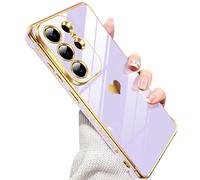 LeYi Funda para Samsung Galaxy S26 Ultra/S 26 Ultra, Silicona Carcasa con 2pcs Cristal Templado, Corazón Amor Mujer Estuche Protector Galvanizado Suave Bumper Resistente Antigolpes Móvil Case, Morado