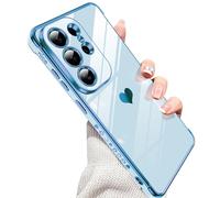 LeYi Funda para Samsung Galaxy S26 Ultra/S 26 Ultra, Silicona Carcasa con 2pcs Cristal Templado, Corazón Amor Mujer Estuche Protector Galvanizado Suave TPU Resistente Antigolpes Móvil Case, Azul
