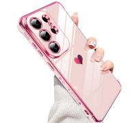 LeYi Funda para Samsung Galaxy S26 Ultra/S 26 Ultra, Silicona Carcasa con 2pcs Cristal Templado, Corazón Amor Mujer Estuche Protector Galvanizado Suave TPU Resistente Antigolpes Móvil Case, Rosa
