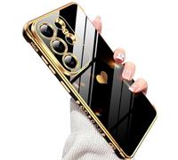 LeYi Funda para Samsung Galaxy S26 Ultra/S 26 Ultra, Silicona Carcasa con 2pcs Cristal Templado, Corazón Amor Mujer Estuche Protector Galvanizado Suave Bumper Resistente Antigolpes Móvil Case, Negro