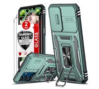 LeYi Funda para Samung Galaxy A25/A 25 5G con 2 Piezas Vidrio Templado, Armor Carcasa Uso Rudo Cubierta de Cámara Deslizante Proteger 360 Full Protección Anillo Soporte Bumper Case, Verde Claro