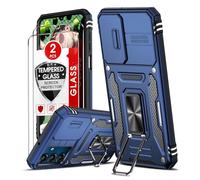 LeYi Funda para Samung Galaxy A25/A 25 5G con 2 Piezas Vidrio Templado, Armor Carcasa Uso Rudo Cubierta de Cámara Deslizante Proteger 360 Full Protección Anillo Soporte Bumper Case, Azul