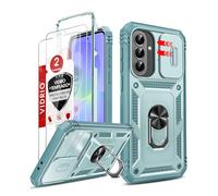 LeYi Funda para Samung Galaxy A37/A 37 5G con [2-Unidades] Cristal Vidrio Templado, Uso Rudo Carcasa Cubierta de cámara Deslizante Proteger Anillo Soporte Silicona TPU Armor Bumper Case, Verde