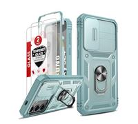 LeYi Funda para Samung Galaxy S24/s 24 5G con [2-Unidades] Cristal Vidrio Templado, Carcasa Cubierta de cámara Deslizante Proteger Anillo Soporte Silicona TPU Armor Bumper Case, Verde