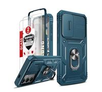 LeYi Funda para Samung Galaxy S24/s 24 5G con [2-Unidades] Cristal Vidrio Templado, Carcasa Cubierta de cámara Deslizante Proteger Anillo Soporte Silicona TPU Armor Bumper Case, Azul