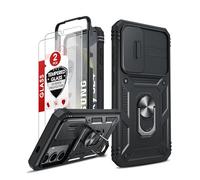 LeYi Funda para Samung Galaxy S24/s 24 5G con [2-Unidades] Cristal Vidrio Templado, Carcasa Cubierta de cámara Deslizante Proteger Anillo Soporte Silicona TPU Armor Bumper Case, Negro