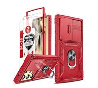 LeYi Funda para Samung Galaxy S24/s 24 Ultra 5G con [2-Unidades] Cristal Vidrio Templado, Carcasa Cubierta de cámara Deslizante Proteger Anillo Soporte Silicona TPU Armor Bumper Case, Rojo