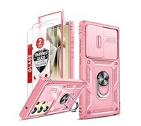 LeYi Funda para Samung Galaxy S24/s 24 Ultra 5G con [2-Unidades] Cristal Vidrio Templado, Carcasa Cubierta de cámara Deslizante Proteger Anillo Soporte Silicona TPU Armor Bumper Case, Rosa