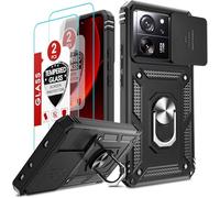 LeYi Funda para Xiaomi 13T/13T Pro con 2 Piezas Vidrio Templado, Armor Carcasa Cubierta de cámara Deslizante Proteger con 360 Anillo Soporte PC y Silicona TPU Case, Negro