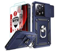LeYi Funda para Xiaomi 13T/13T Pro con 2 Piezas Vidrio Templado, Armor Carcasa Cubierta de cámara Deslizante Proteger con 360 Anillo Soporte PC y Silicona TPU Case, Rojo