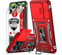 LeYi Funda para Xiaomi 14T Pro, Armor Carcasa Uso Rudo Cubierta de Cámara Deslizante Proteger 360 Full Protección Anillo Soporte Bumper Case, Rojo