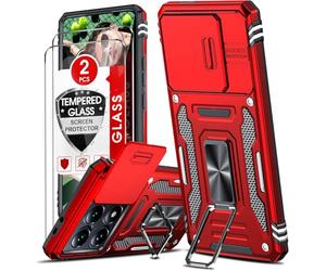 LeYi Funda para Xiaomi 14T Pro, Armor Carcasa Uso Rudo Cubierta de Cámara Deslizante Proteger 360 Full Protección Anillo Soporte Bumper Case, Rojo