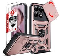 LeYi Funda para Xiaomi 15T 5G/15 T 5G, 6.83 Inches [NO para 15T Pro] con 2-Unidades Cristal Vidrio Templado Carcasa de Cámara Deslizante Militar Proteger Anillo Soporte Armor Case，Rosa