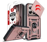 LeYi Funda para Xiaomi 15T Pro 5G/15 T Pro, 6.83 Inches [NO para 15T] con 2-Unidades Cristal Vidrio Templado Carcasa de Cámara Deslizante Militar Proteger Anillo Soporte Armor ，Rosa