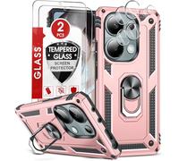 LeYi Funda para Xiaomi Note 13 Pro 4G con 2 Piezas Vidrio Templado y 2 Piezas Protectores Lente Cámara,Armor Carcasa con 360 Anillo Soporte Hard PC y Silicona Antigolpes Case,Rosa