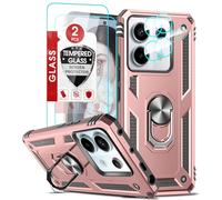 LeYi Funda para Xiaomi Note 13 Pro 5G con 2 Piezas Vidrio Templado y 2 Piezas Protectores Lente Cámara,Armor Carcasa con 360 Anillo Soporte Hard PC y Silicona Antigolpes Case,Rosa