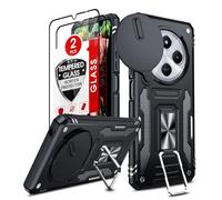 LeYi Funda para Xiaomi Redmi 14C 4G, Armor Carcasa Uso Rudo Cubierta de Cámara Deslizante Proteger 360 Full Protección Anillo Soporte Bumper Case, Negro