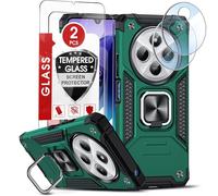 LeYi Funda para Xiaomi Redmi 14C/14 C 4G Carcasa con 2× Protector de Lente de Cámara,2× Cristal Templado, Armor Cover con 360 Grados Magnetic Anillo PC y Silicona TPU Bumper antigolpes Case, Verde