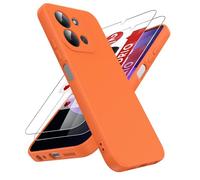 LeYi Funda para Xiaomi Redmi 15C /15 C 4G/5G, Ultra Slim Carcasa con 2pcs Cristal Templado, Silicona Liquida Capa Suave Movil Protector Case Forro Microfibra Antiarañazos Cover, Naranja