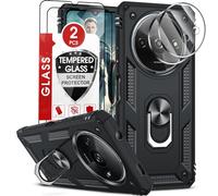 LeYi Funda para Xiaomi Redmi A3 4G con 2 Piezas Vidrio Templado y 2 Piezas Protectores Lente Cámara,Armor Carcasa con 360 Anillo Soporte Hard PC y Silicona Antigolpes Case,Negro