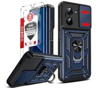 LeYi Funda para Xiaomi Redmi A5/A 5 4G,[no para 5G]con [2-Unidades] Cristal Vidrio Templado，Carcasa Cubierta de cámara Deslizante Proteger Anillo Soporte Silicona TPU Armor Bumper Case，Azul